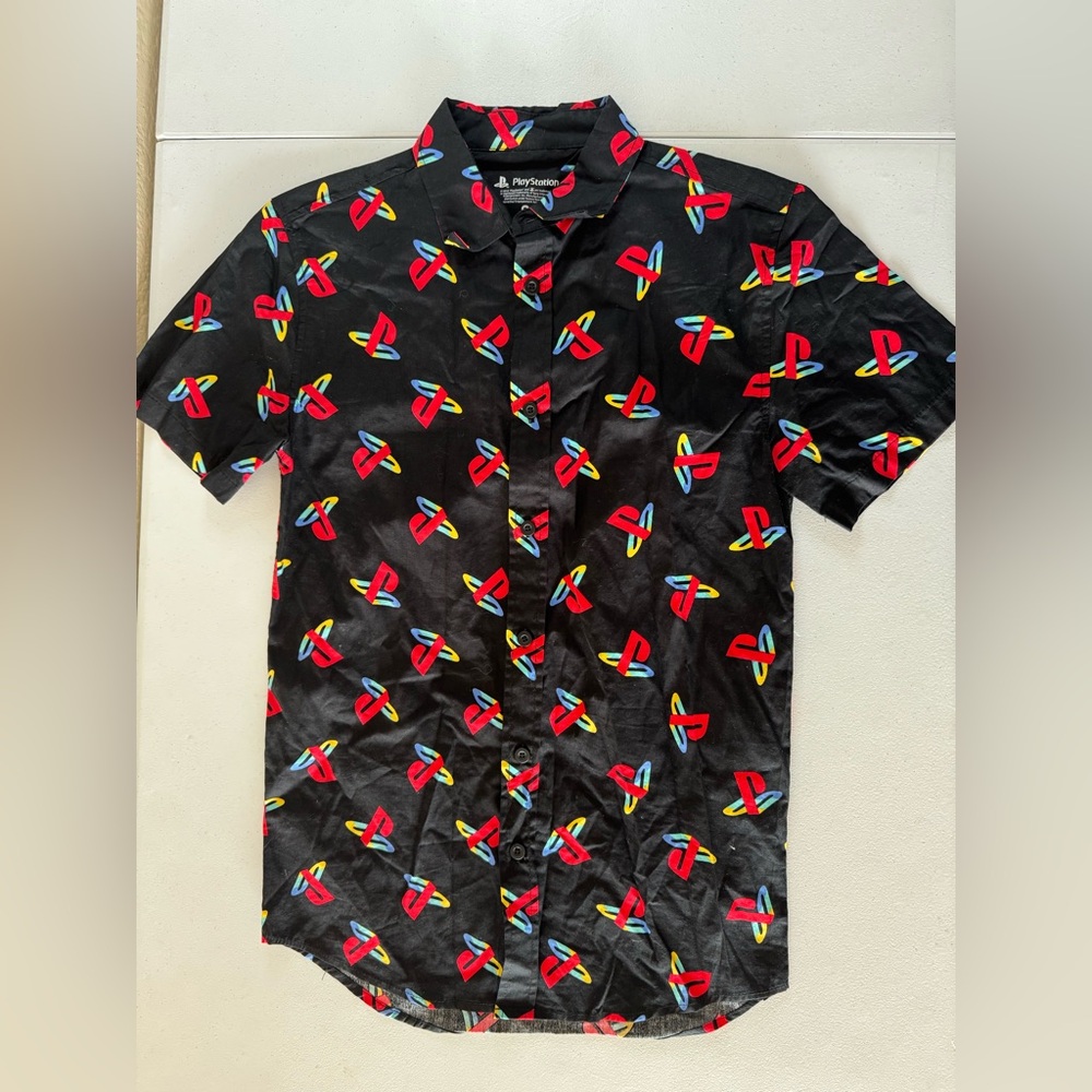 Sony PlayStation All Over Print Logo Button Up Shirt